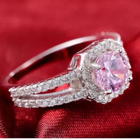 New Lovely 925 Silver Square Pink Sapphire Ring - Picture 2 of 4